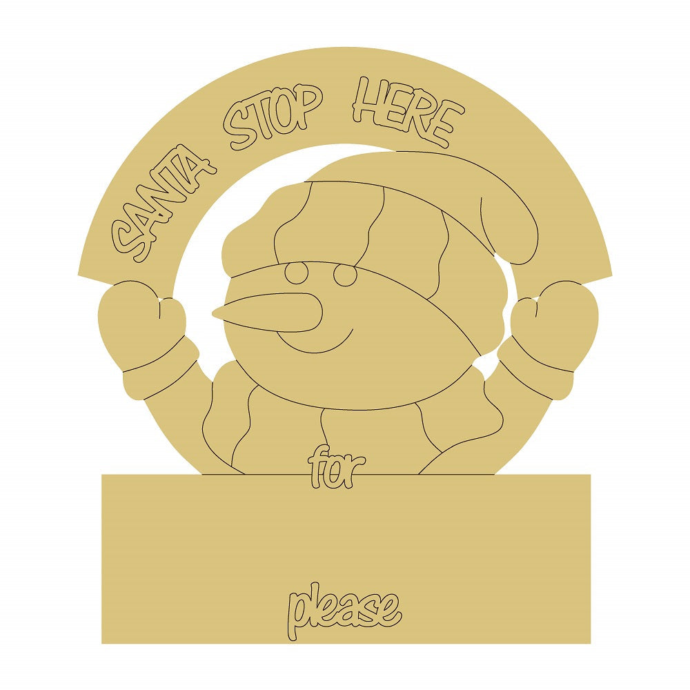 Design By Line Round MDF Cutout Santa Stop Here Please - Unfinished For DIY