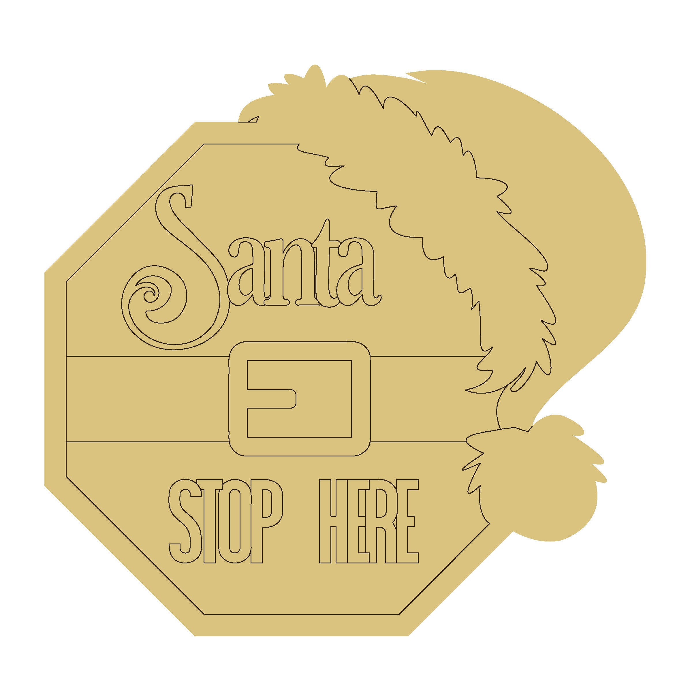 Santa-stops-Design Line Cutout – Unfinished MDF Craft Blank | Etched Lines for Easy DIY Painting | Made in USA by Diverse Woodworking