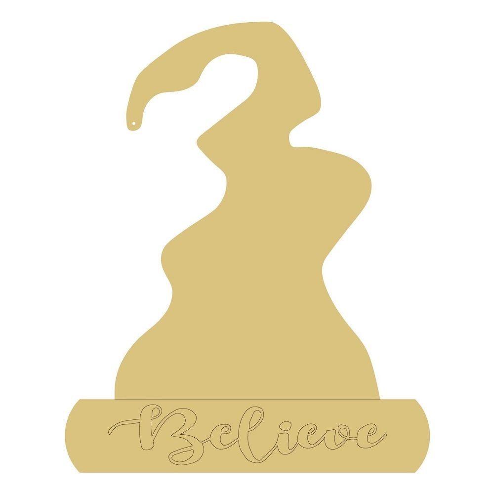 Design By Line Santa Hat MDF Cutout Believe Script - Unfinished For DIY
