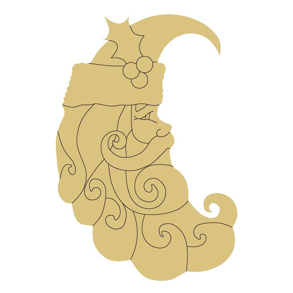 Design By Line Santa Head MDF Cutout Line Art Bearded Silhouette - Unfinished For DIY