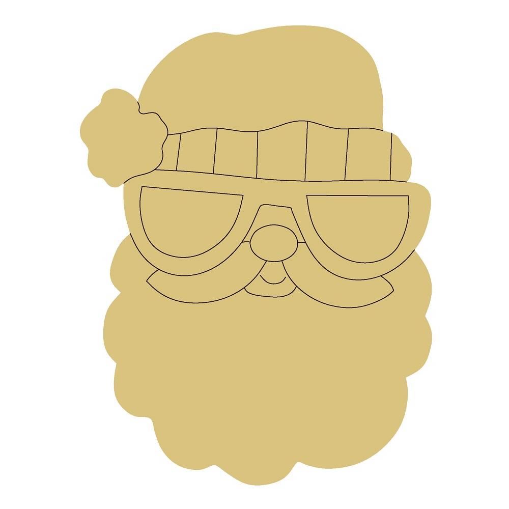 Design By Line Santa Head MDF Cutout Sunglasses And Beard - Unfinished For DIY