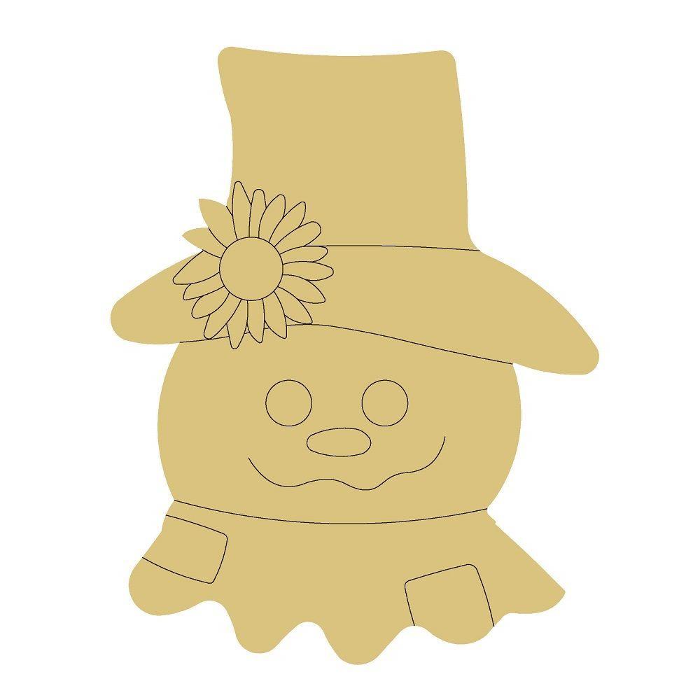 Design By Line Scarecrow MDF Cutout Sunflower Hat Smiling Face - Unfinished For DIY