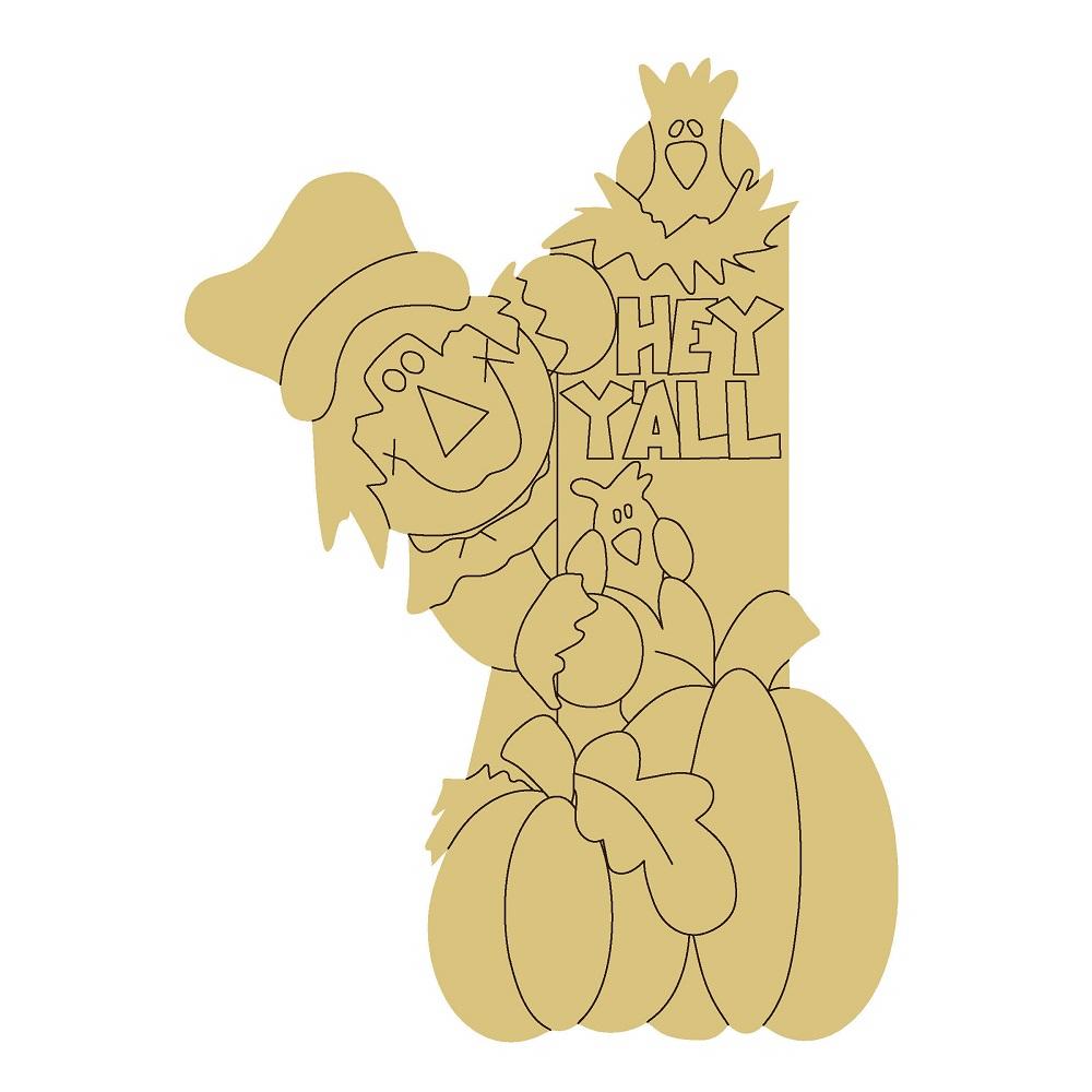 Design By Line Scarecrow MDF Cutout Hey Y'all Harvest - Unfinished For DIY
