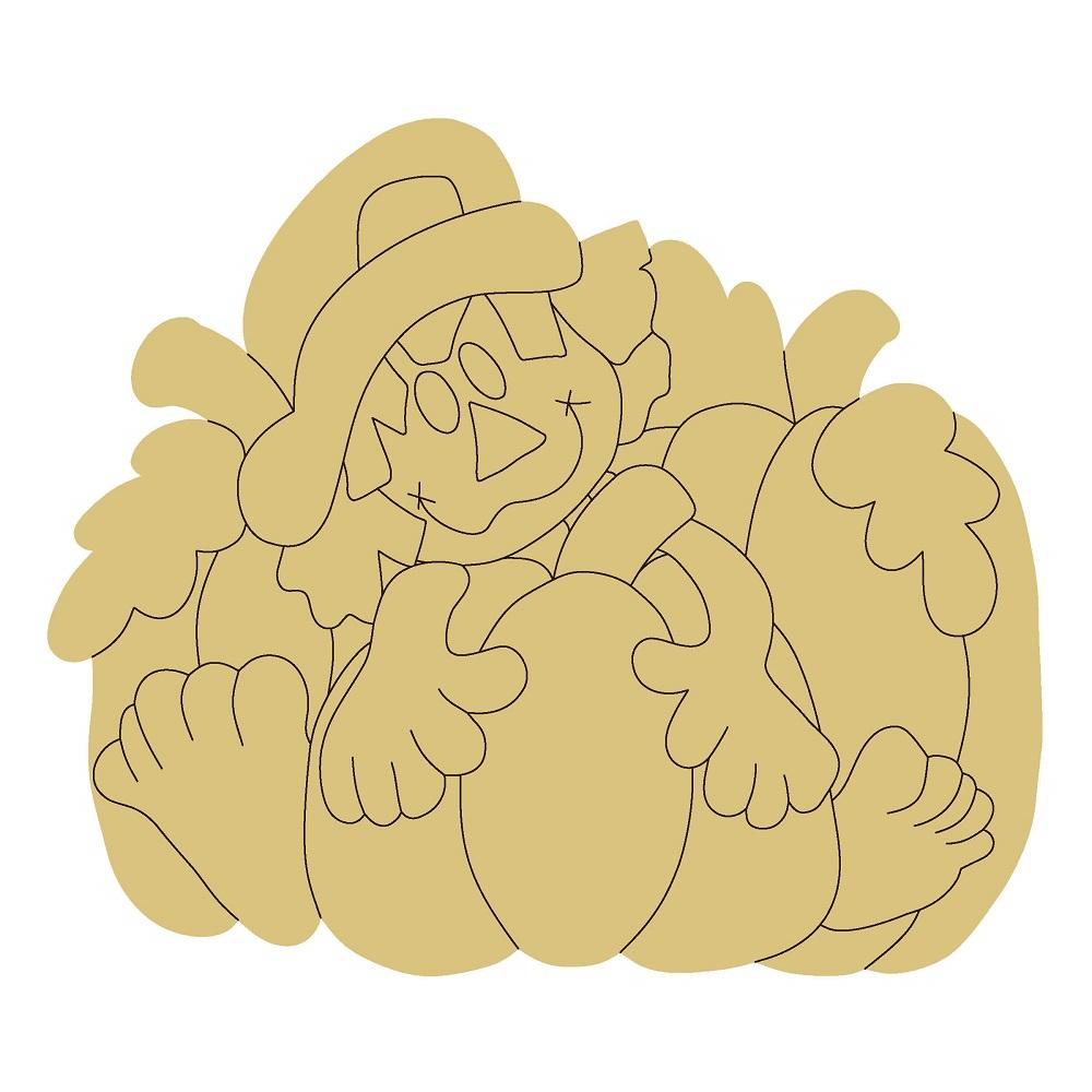 Design By Line Round MDF Cutout Scarecrow And Pumpkin Style 11 - Unfinished For DIY