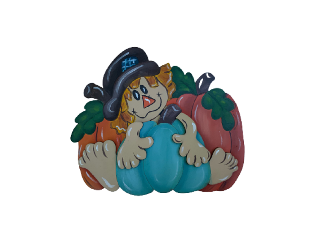 3D Design By Line Scarecrow MDF Cutout Holding Pumpkin - Unfinished For DIY