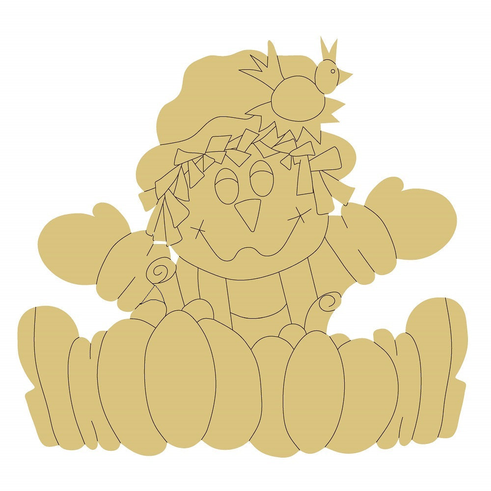 Design By Line Scarecrow MDF Cutout Harvest Pumpkin Patch Scene - Unfinished For DIY