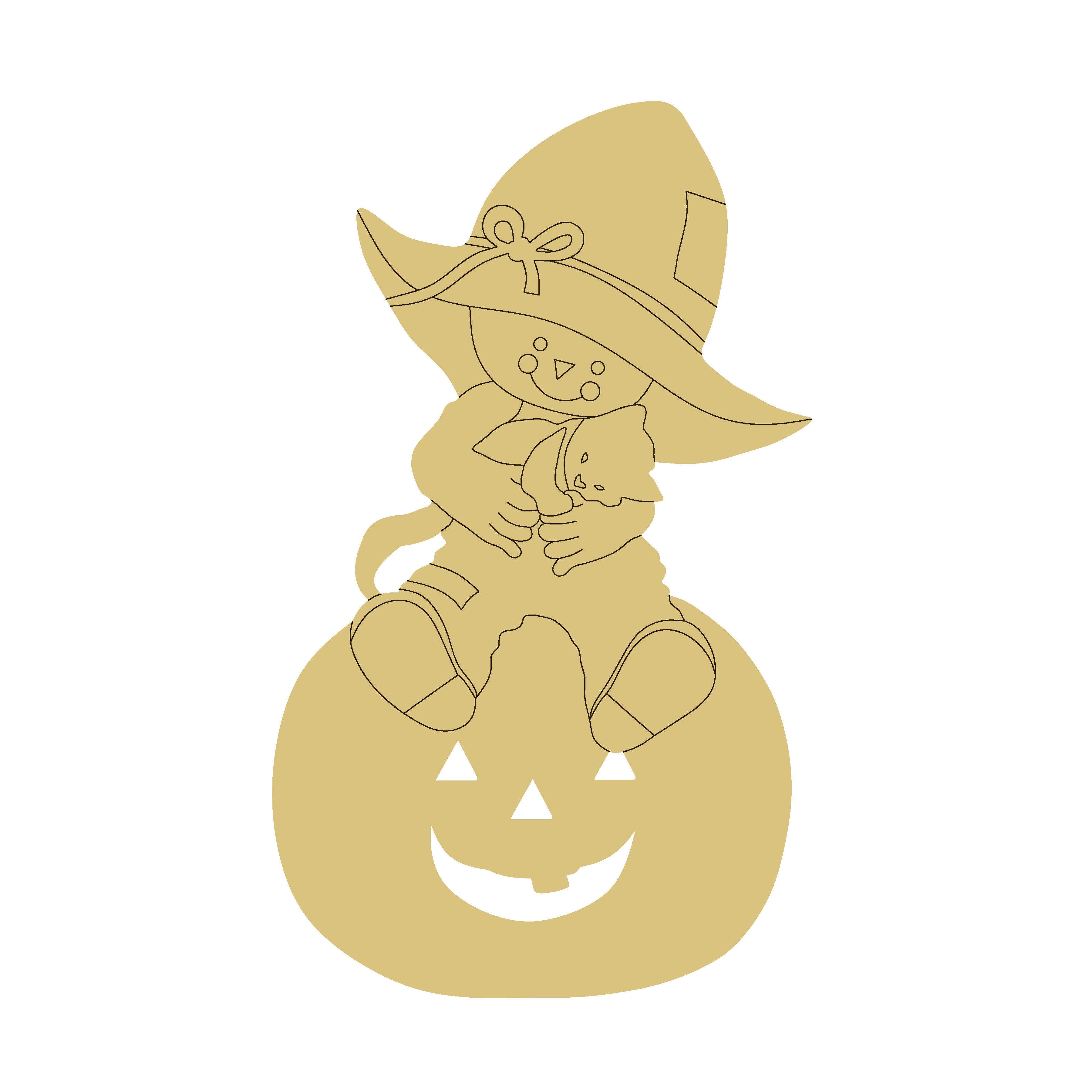 Design By Line Pumpkin MDF Cutout Scarecrow Hugging Cat Silhouette - Unfinished For DIY