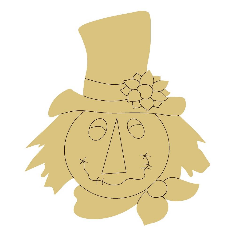 Design By Line Scarecrow MDF Cutout Face With Top Hat And Flower - Unfinished For DIY