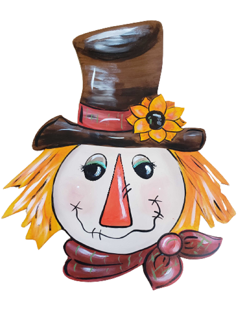 Design By Line Scarecrow MDF Cutout Face With Top Hat And Flower - Unfinished For DIY