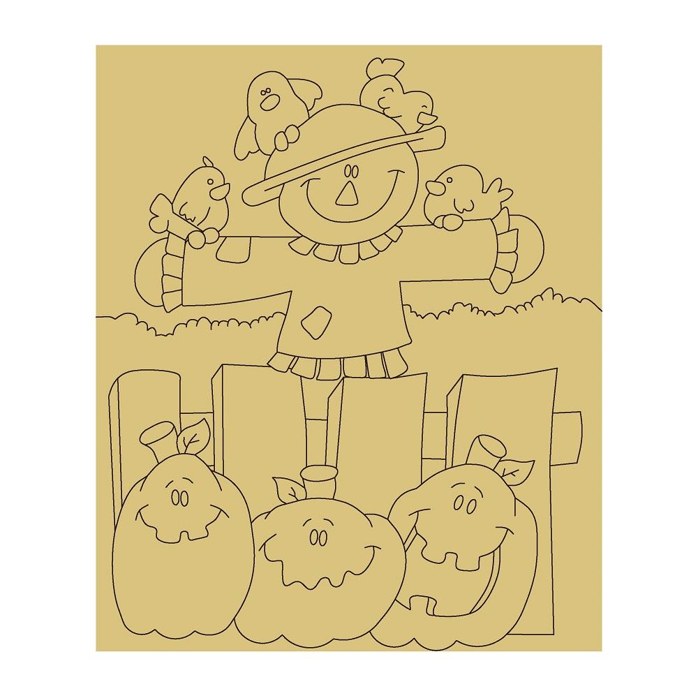 Design By Line Scarecrow MDF Cutout Harvest Scene With Pumpkins And Birds - Unfinished For DIY
