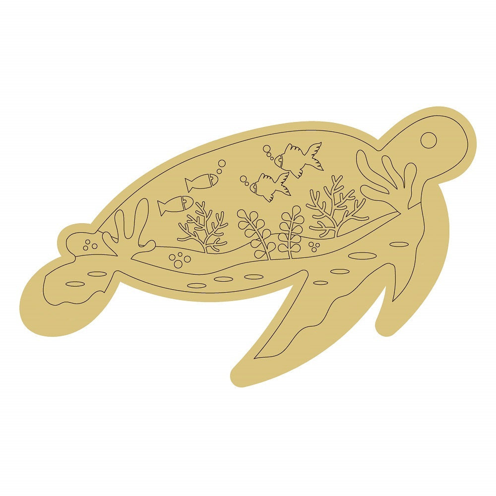 Design By Line Sea Turtle MDF Cutout Underwater Scene With Coral And Fish - Unfinished For DIY
