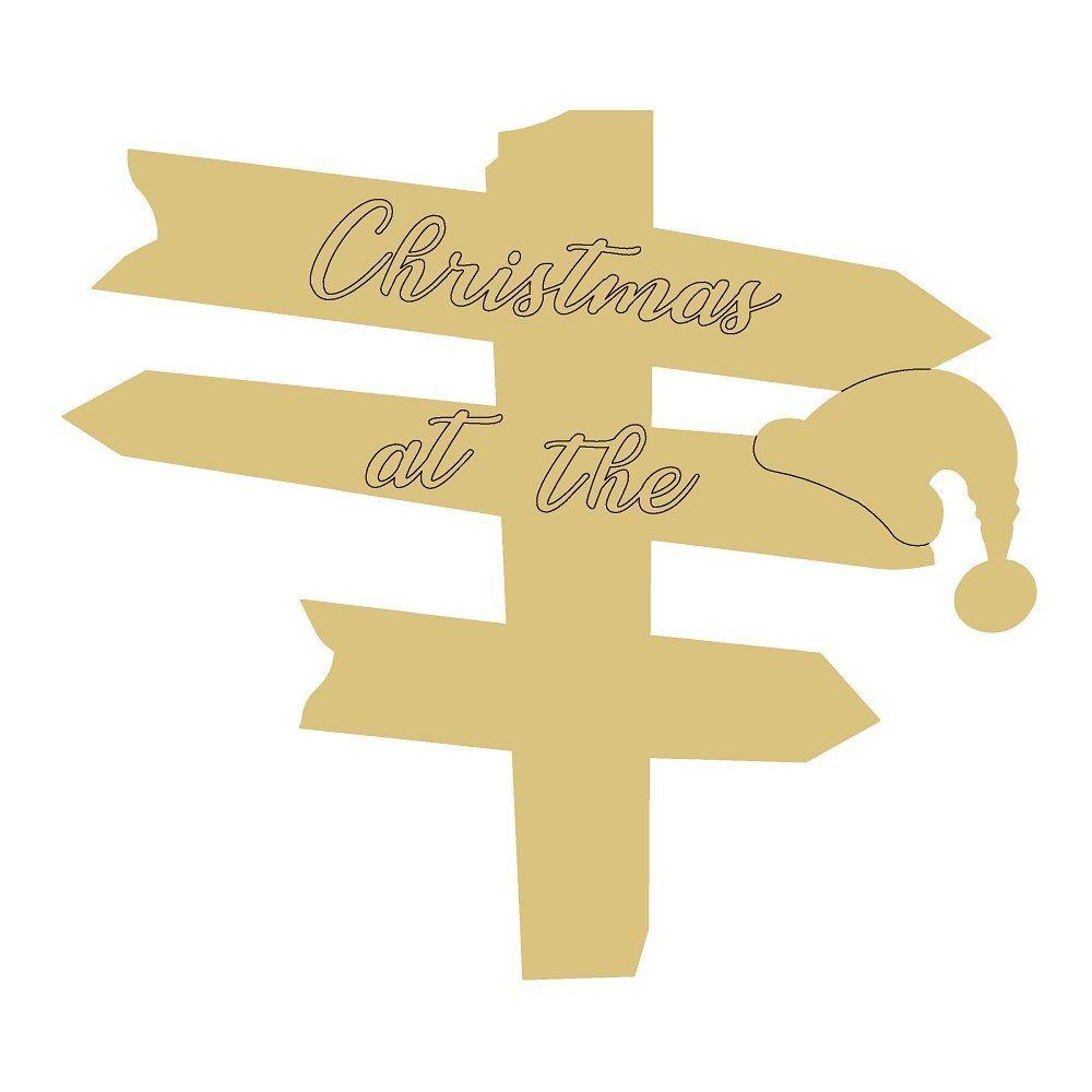 Design By Line Sign Post MDF Cutout Christmas At The Signpost - Unfinished For DIY