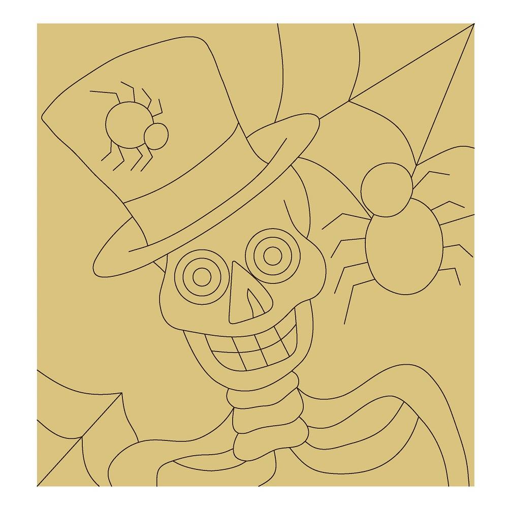 Design By Line Square Skeleton MDF Cutout Top Hat With Spider - Unfinished For DIY
