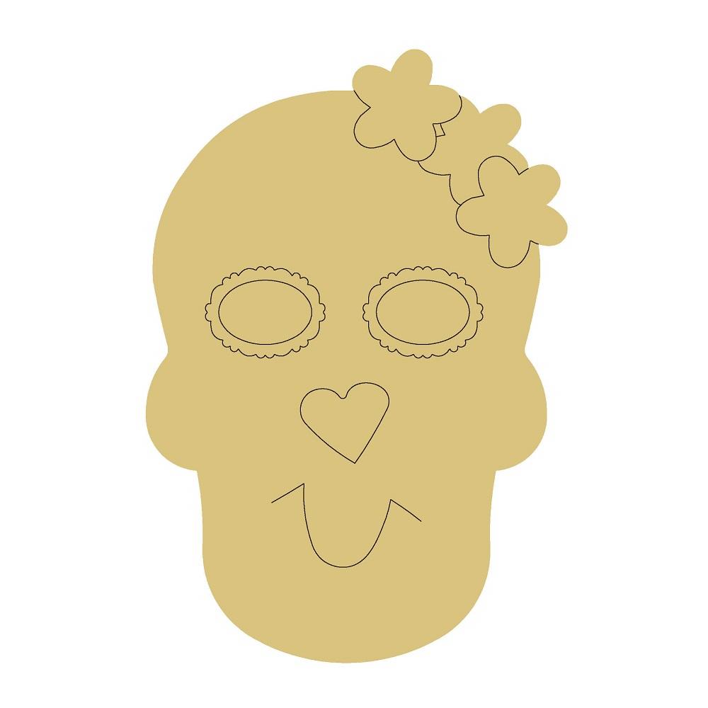 Design By Line Skull MDF Cutout Floral Daisy Accents - Unfinished For DIY