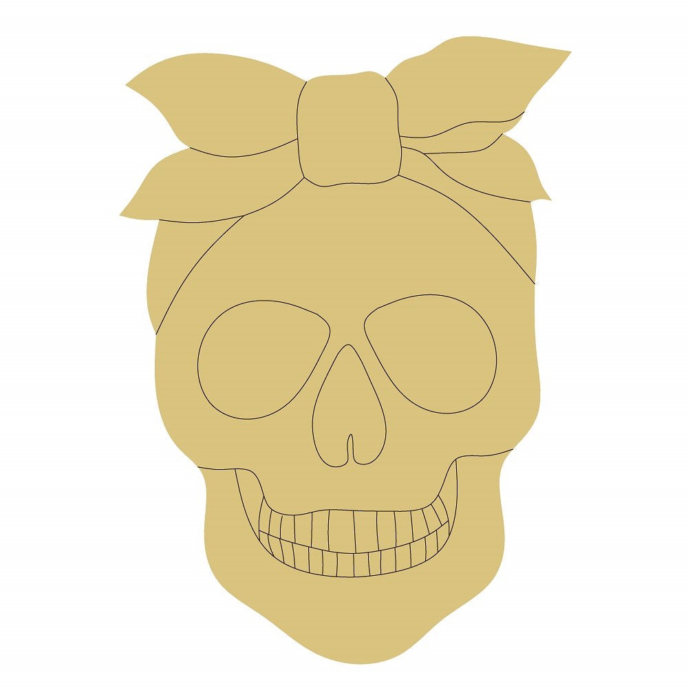 Design By Line Skull MDF CutOut With Bow - Unfinished For DIY