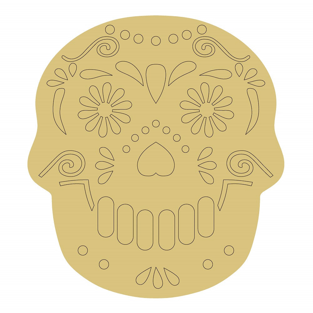 Design By Line Skull MDF Cutout Sugar Skull Floral Motifs - Unfinished For DIY