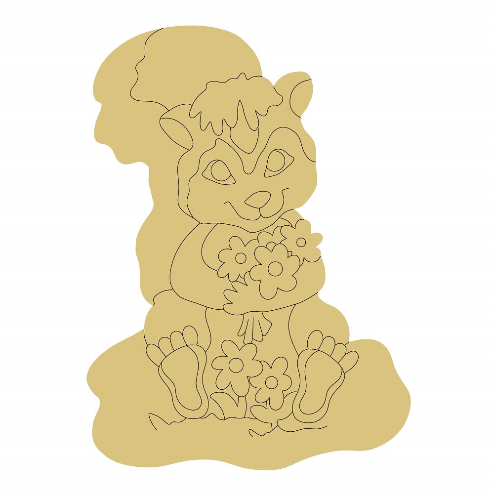 Design By Line Sitting Skunk MDF Cutout With Flowers - Unfinished For DIY