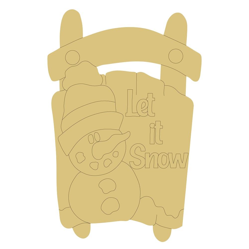 Design By Line Sled MDF Cutout Let It Snow Snowman On Sled - Unfinished For DIY