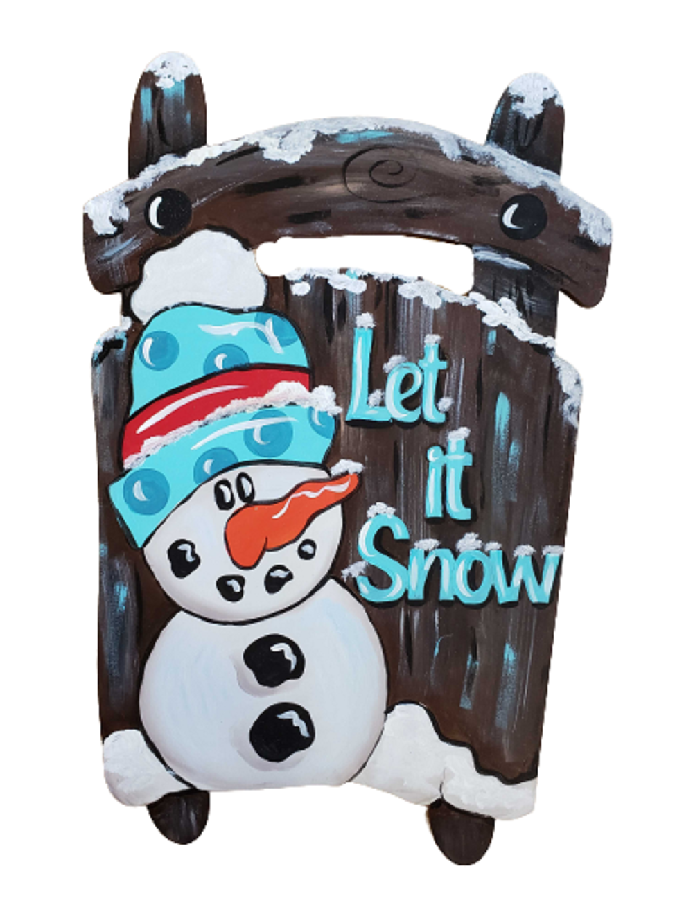 Design By Line Sled MDF Cutout Let It Snow Snowman On Sled - Unfinished For DIY