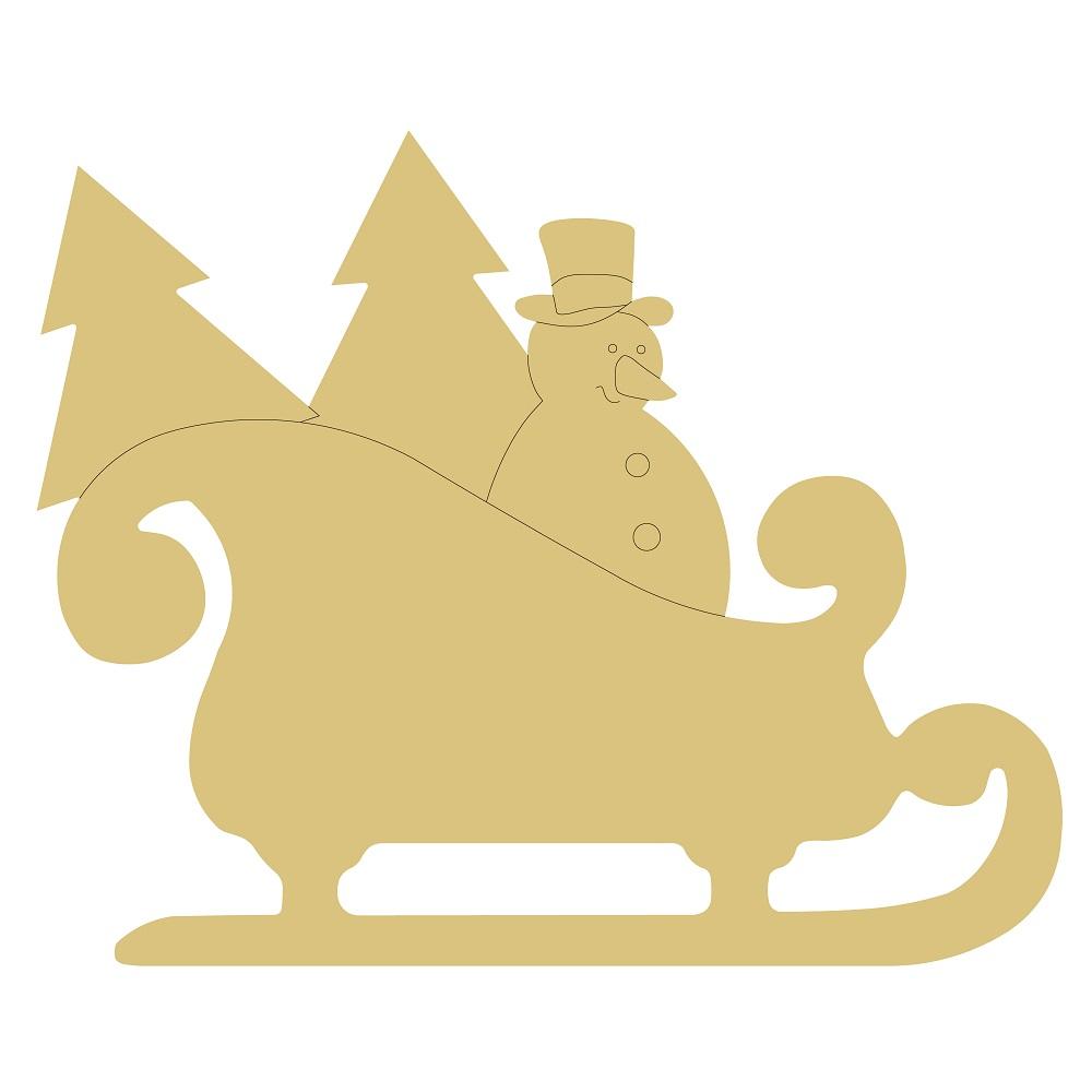 Design By Line Sleigh MDF Cutout Snowman With Pine Trees - Unfinished For DIY