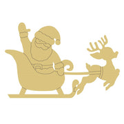 Design By Line Sleigh MDF Cutout Santa With Reindeer - Unfinished For DIY