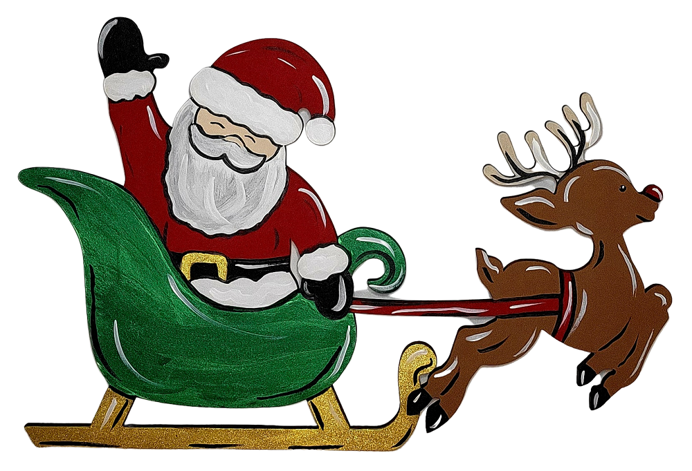 Design By Line Sleigh MDF Cutout Santa With Reindeer - Unfinished For DIY
