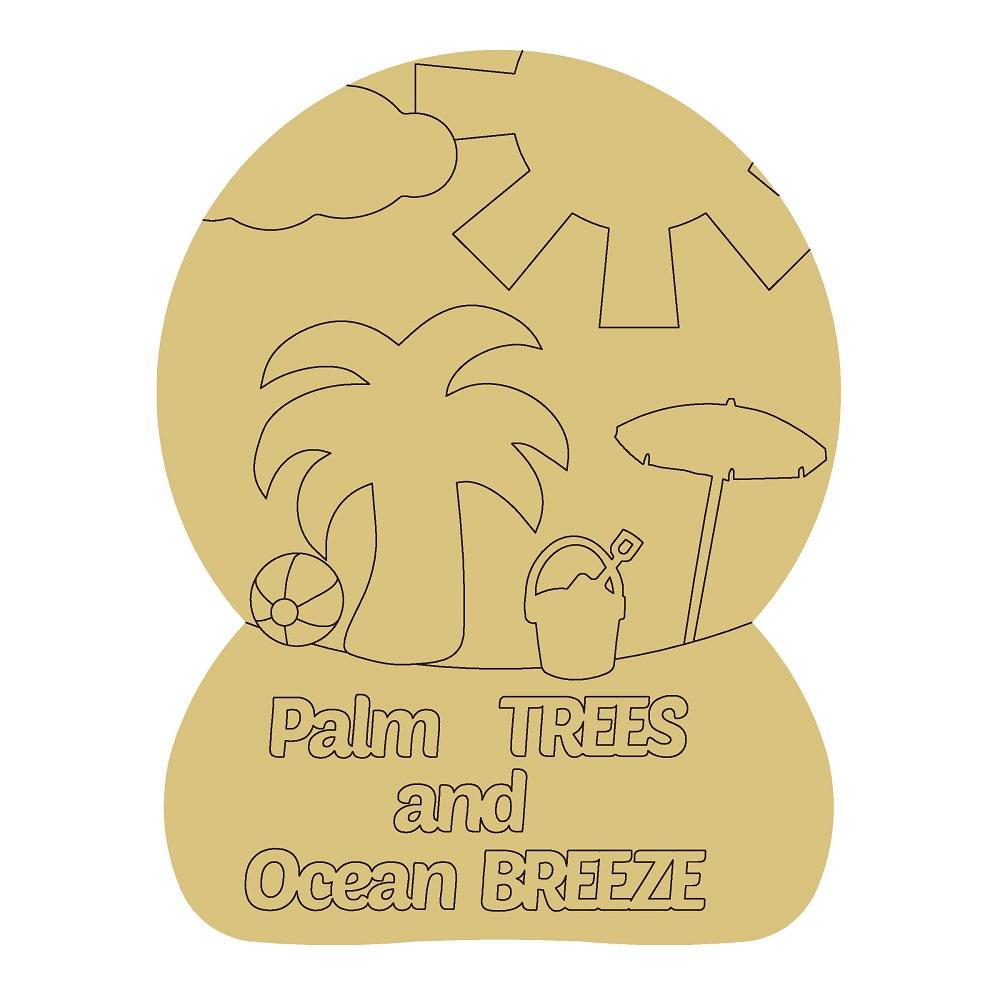 Design By Line Snow Globe MDF Cutout Palm Trees And Ocean Breeze - Unfinished For DIY