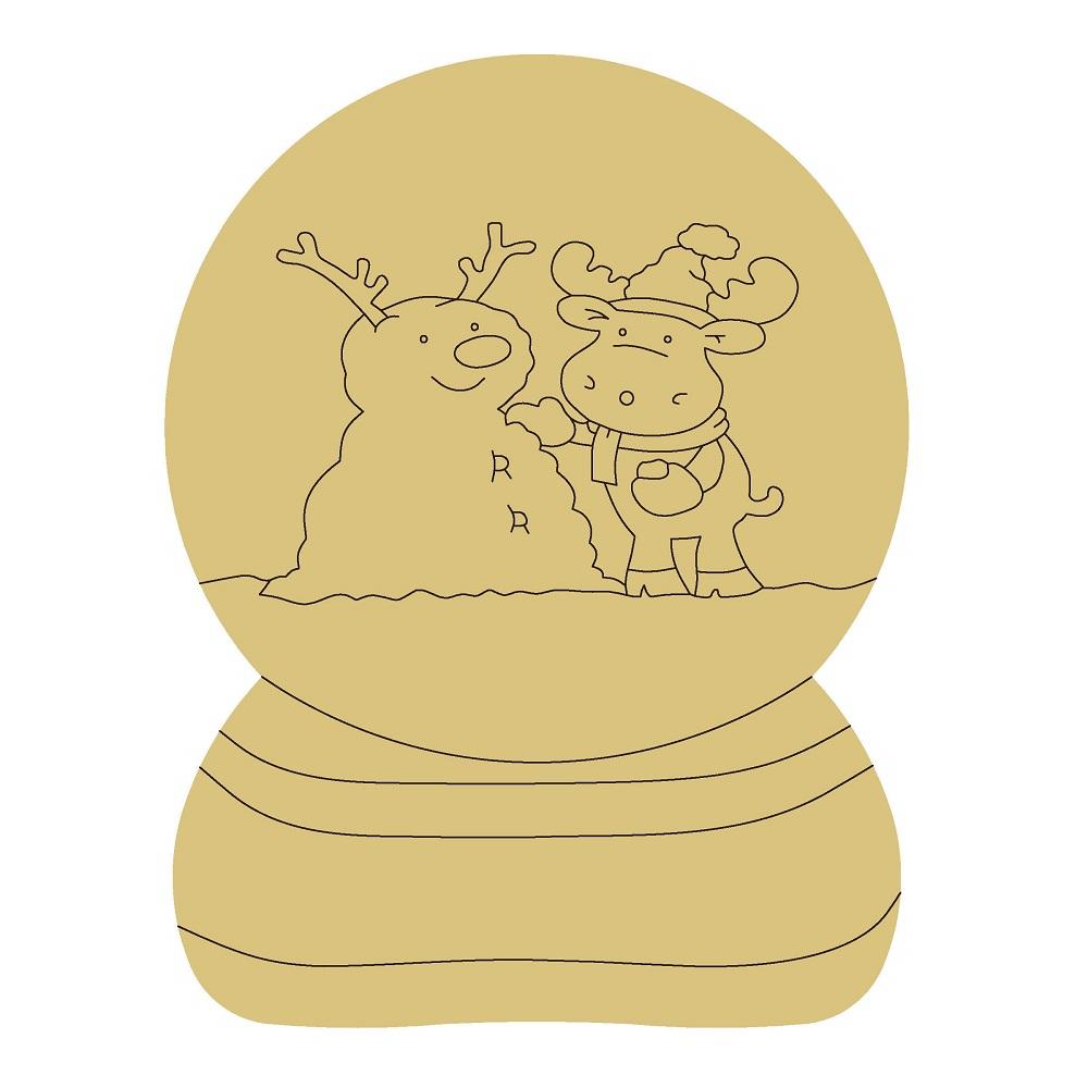 Design By Line Round MDF Cutout Moose And Snowman In Snow Globe - Unfinished For DIY
