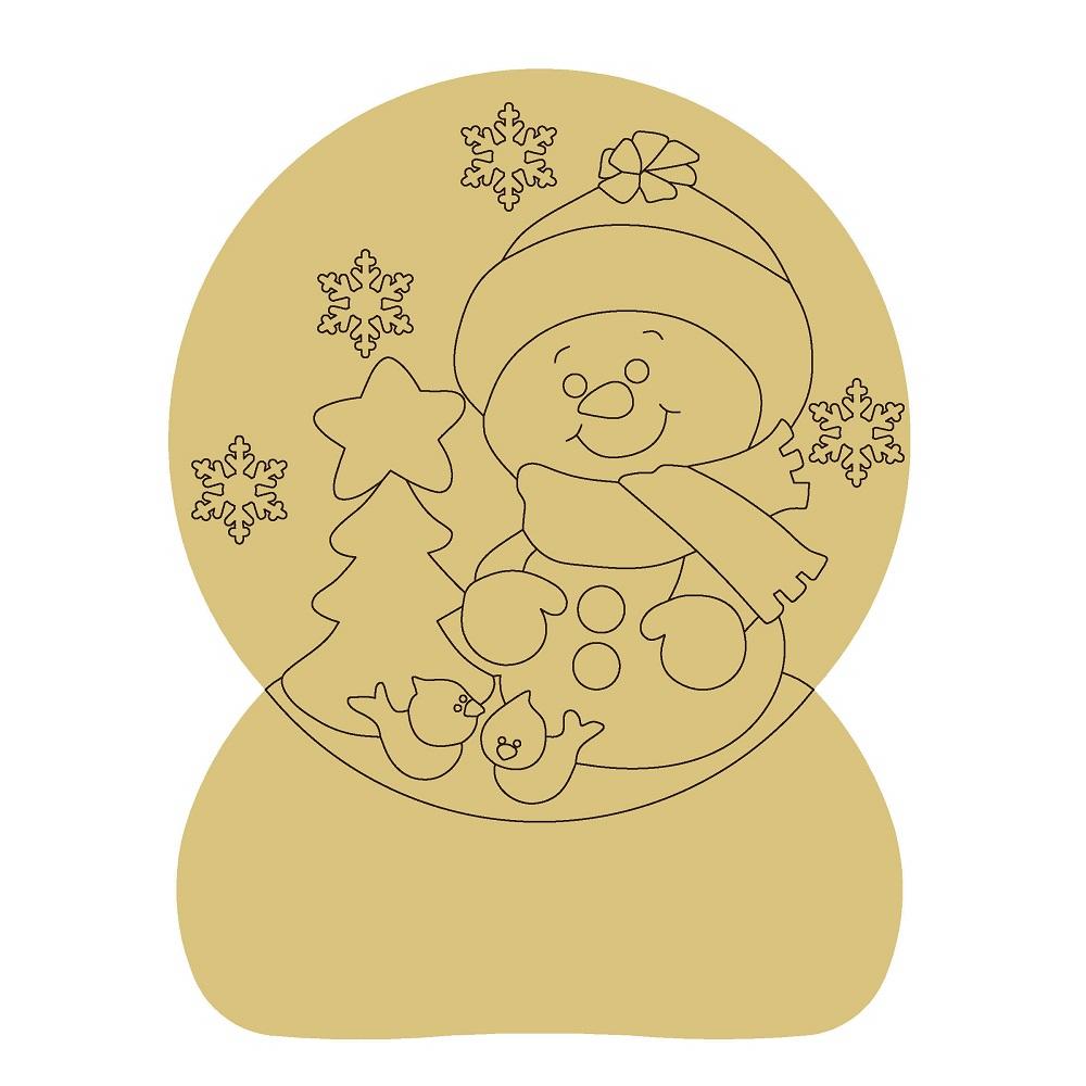 Design By Line Round MDF Cutout Snowman Snowglobe With Tree And Snowflakes - Unfinished For DIY