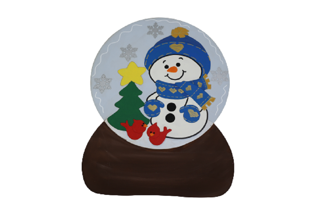 Design By Line Round MDF Cutout Snowman Snowglobe With Tree And Snowflakes - Unfinished For DIY