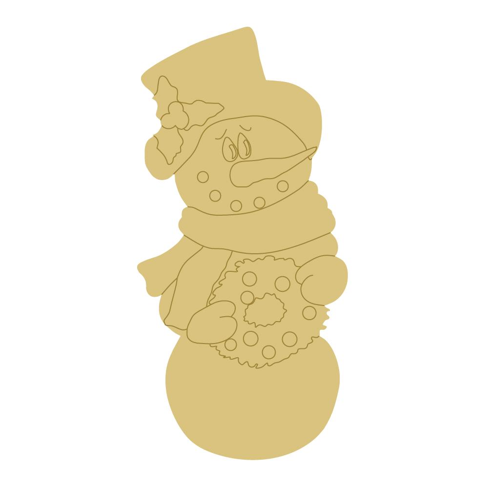 Design By Line Snowman MDF Cutout With Top Hat And Scarf Holding Wreath - Unfinished For DIY