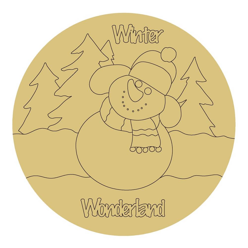 Design By Line Round MDF Cutout Winter Wonderland Snowman - Unfinished For DIY
