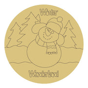 Design By Line Round MDF Cutout Winter Wonderland Snowman - Unfinished For DIY