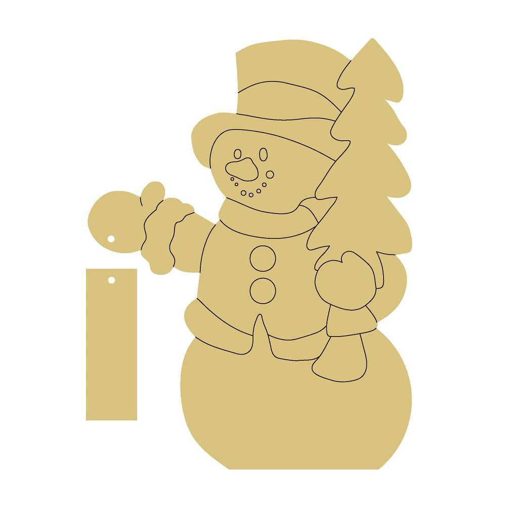 Design By Line Snowman MDF Cutout Snowman And Pine Tree and Tag - Unfinished For DIY