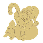 Design By Line Snowman MDF Cutout Snowman With Candy Cane - Unfinished For DIY