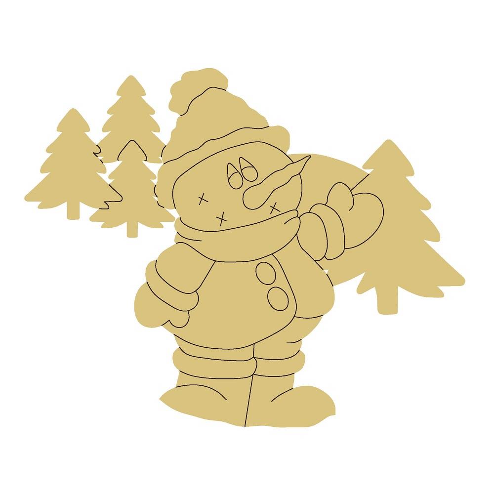 Design By Line Snowman MDF Cutout With Scarf And Hat In Winter Scene - Unfinished For DIY