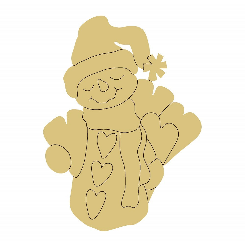 Design By Line Snowman MDF Cutout Heart Details On Coat With Scarf - Unfinished For DIY