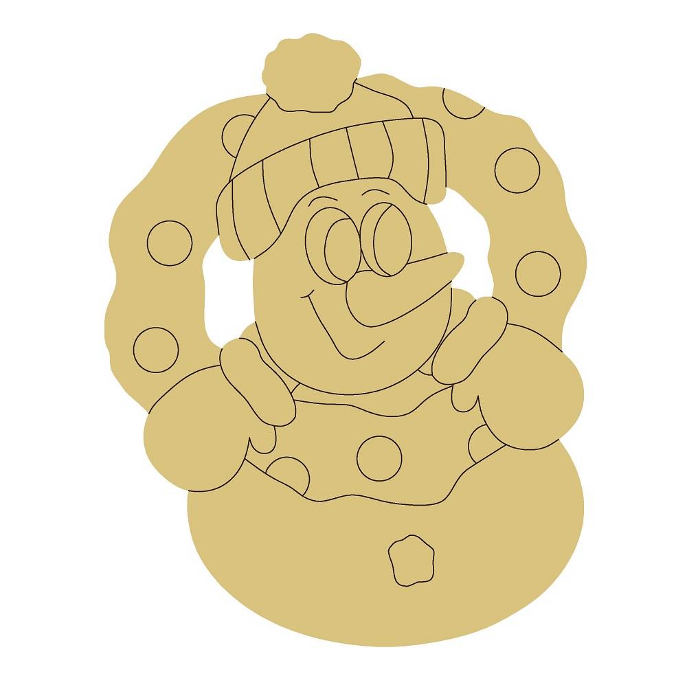 Design By Line Snowman MDF Cutout With Wreath - Unfinished For DIY