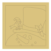 Design By Line Square MDF Cutout Bird On Snowman Scene With Holly - Unfinished For DIY