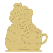 Design By Line Snowman MDF Cutout With Coffee Cup - Unfinished For DIY