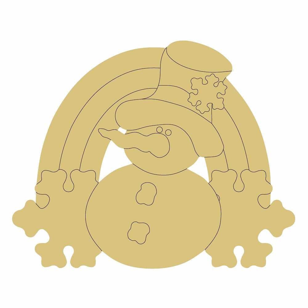 Design By Line Round MDF Cutout Snowman And Rainbow With Snowflakes - Unfinished For DIY