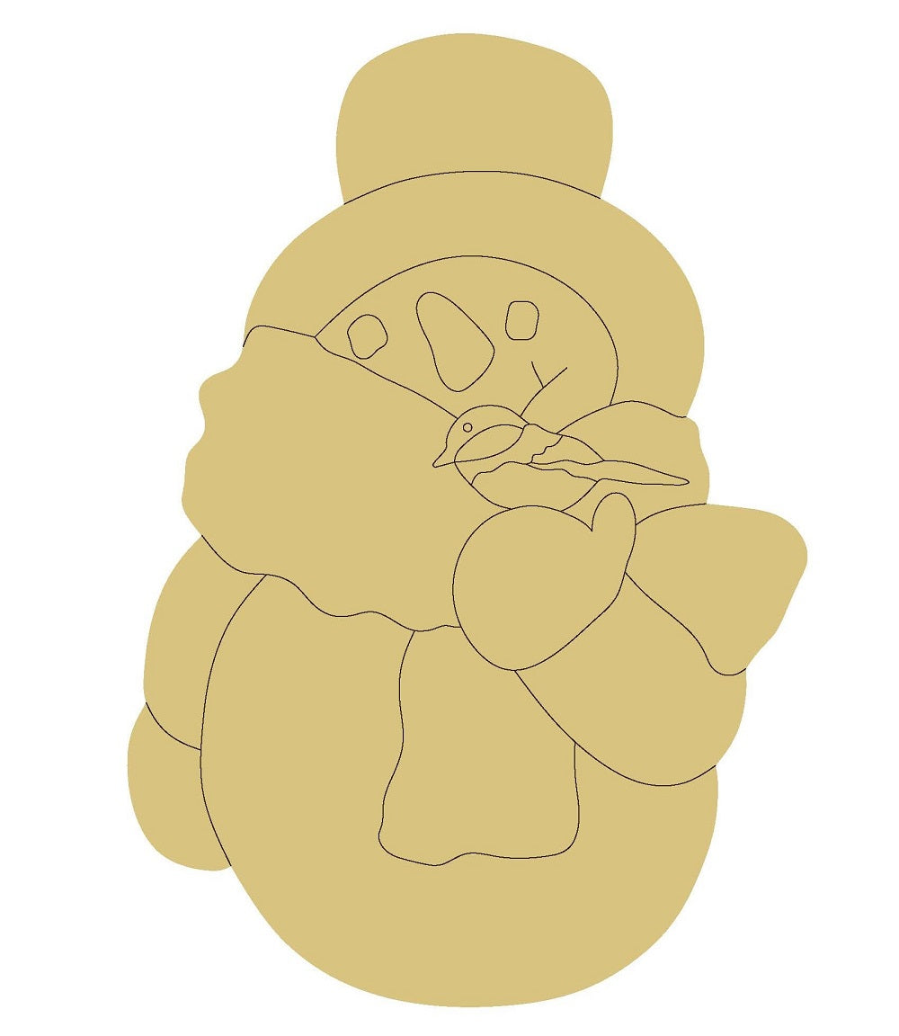 Design By Line Snowman MDF Cutout With Heart - Unfinished For DIY