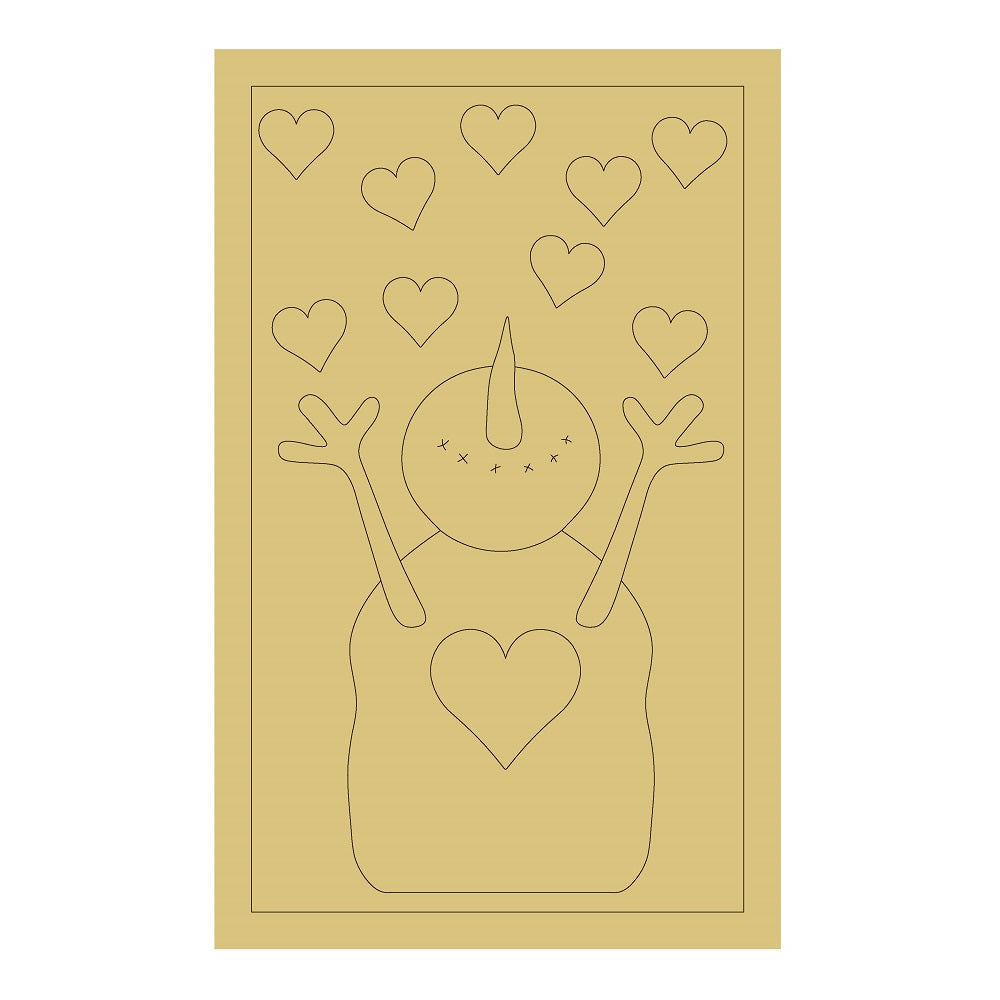 Design By Line Rectangle MDF Cutout Snowman With Hearts - Unfinished For DIY