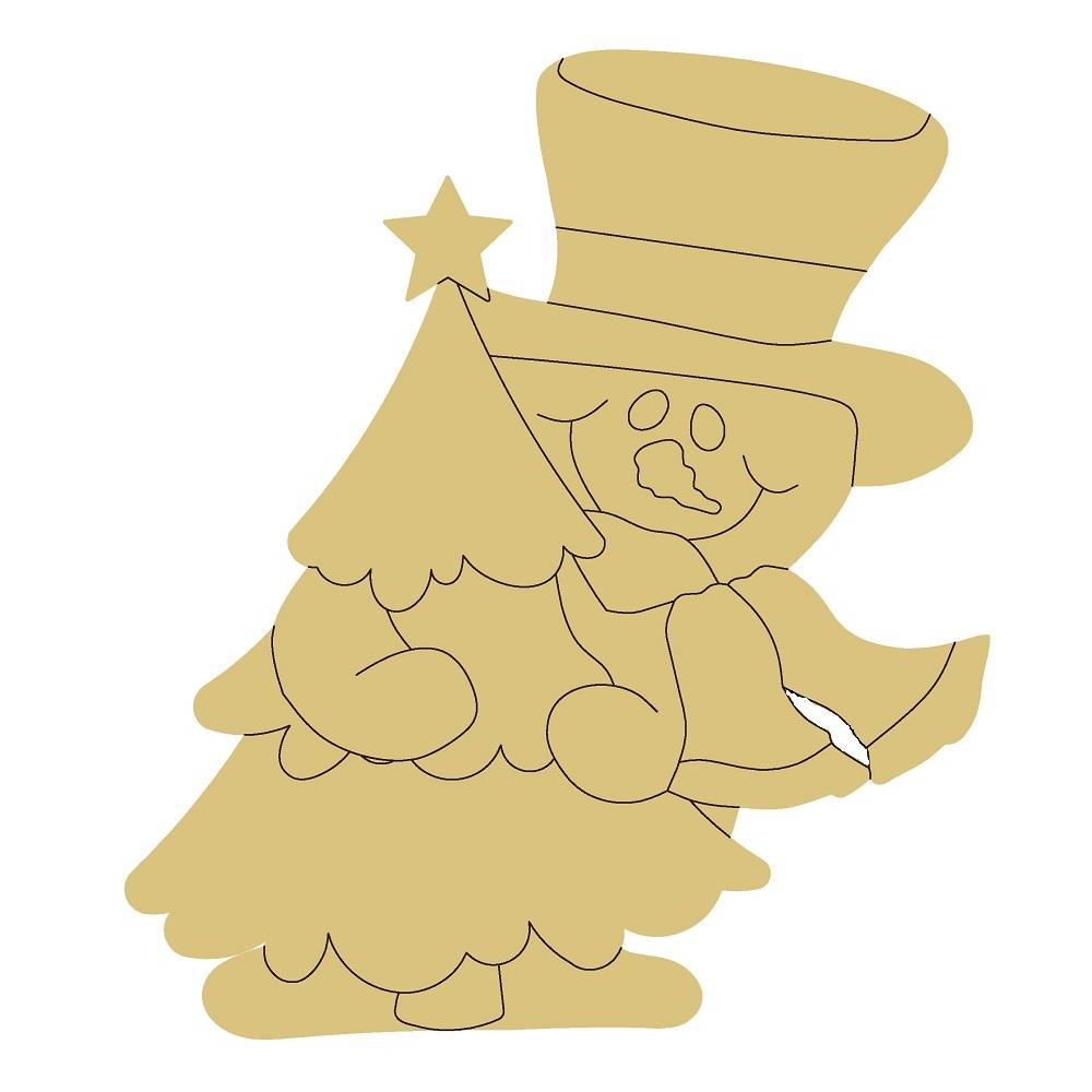 Design By Line Snowman Tree MDF Cutout Snowman Hugging Christmas Tree - Unfinished For DIY