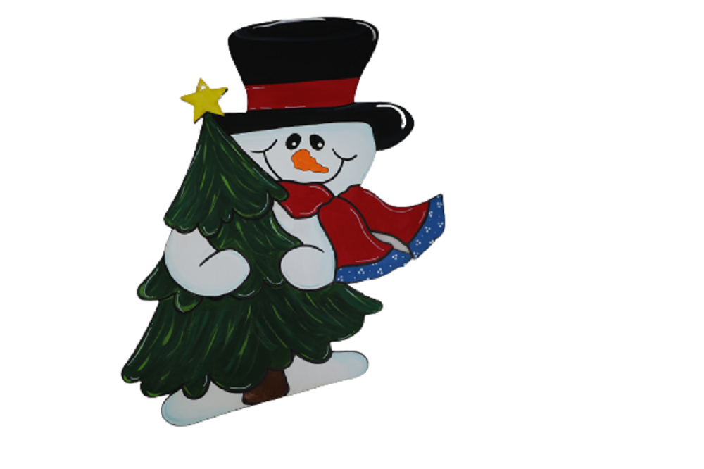 Design By Line Snowman Tree MDF Cutout Snowman Hugging Christmas Tree - Unfinished For DIY