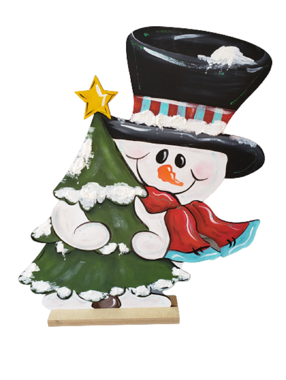 Design By Line Snowman Tree MDF Cutout Snowman Hugging Christmas Tree - Unfinished For DIY