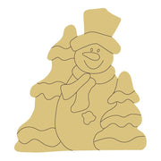 Design By Line Snowman MDF Cutout Winter Scene With Hat And Scarf Among Pine Trees - Unfinished For DIY