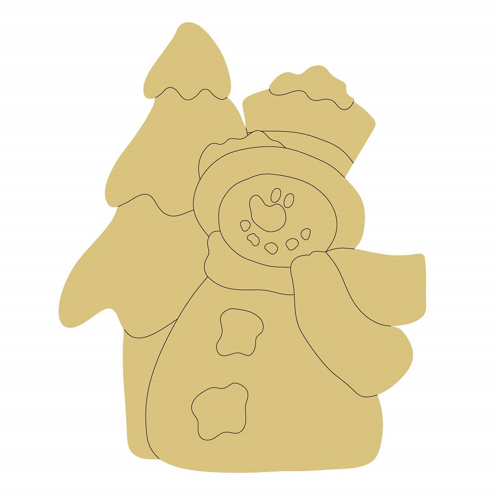Design By Line Snowman With Tree MDF Cutout Scarf And Hat - Unfinished For DIY