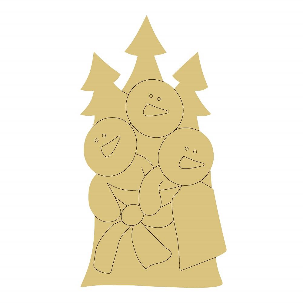 Design By Line Snowman In Bag MDF Cutout With Pine Trees And Ribbon Bow - Unfinished For DIY