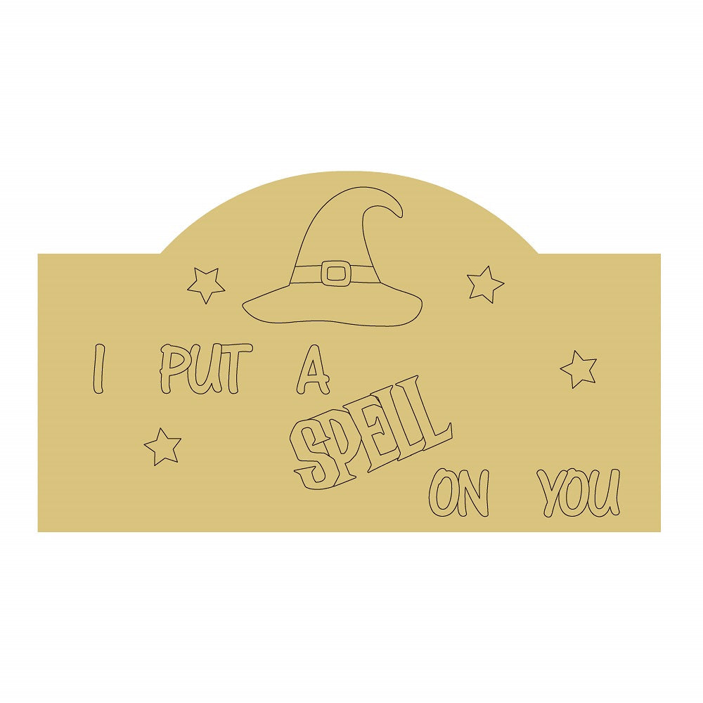 Design By Line Plaque MDF Cutout I Put A Spell On You With Witch Hat And Stars - Unfinished For DIY